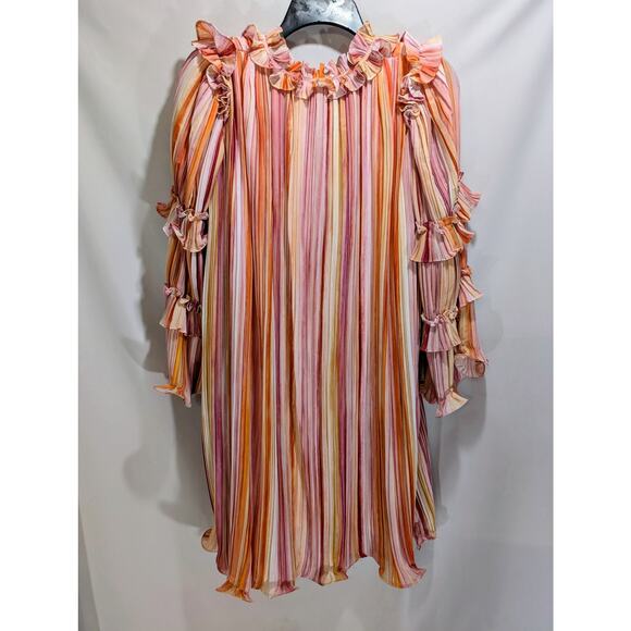 BCBGMAXAZRIA Multicolor Ruffle Chiffon Dress Size 4 NWT - Picture 2 of 10